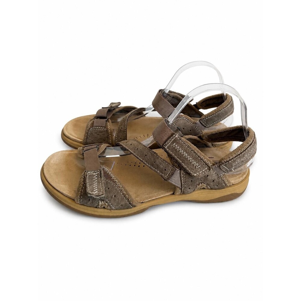 Earth Spirit Women's Brown Suede Velkro Strap Sandals Gelron Cushion Size 10